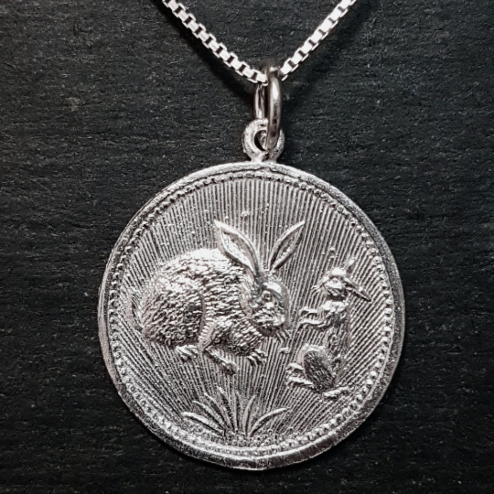 Silver Double sided Chinese Zodiac Rabbit Pendant